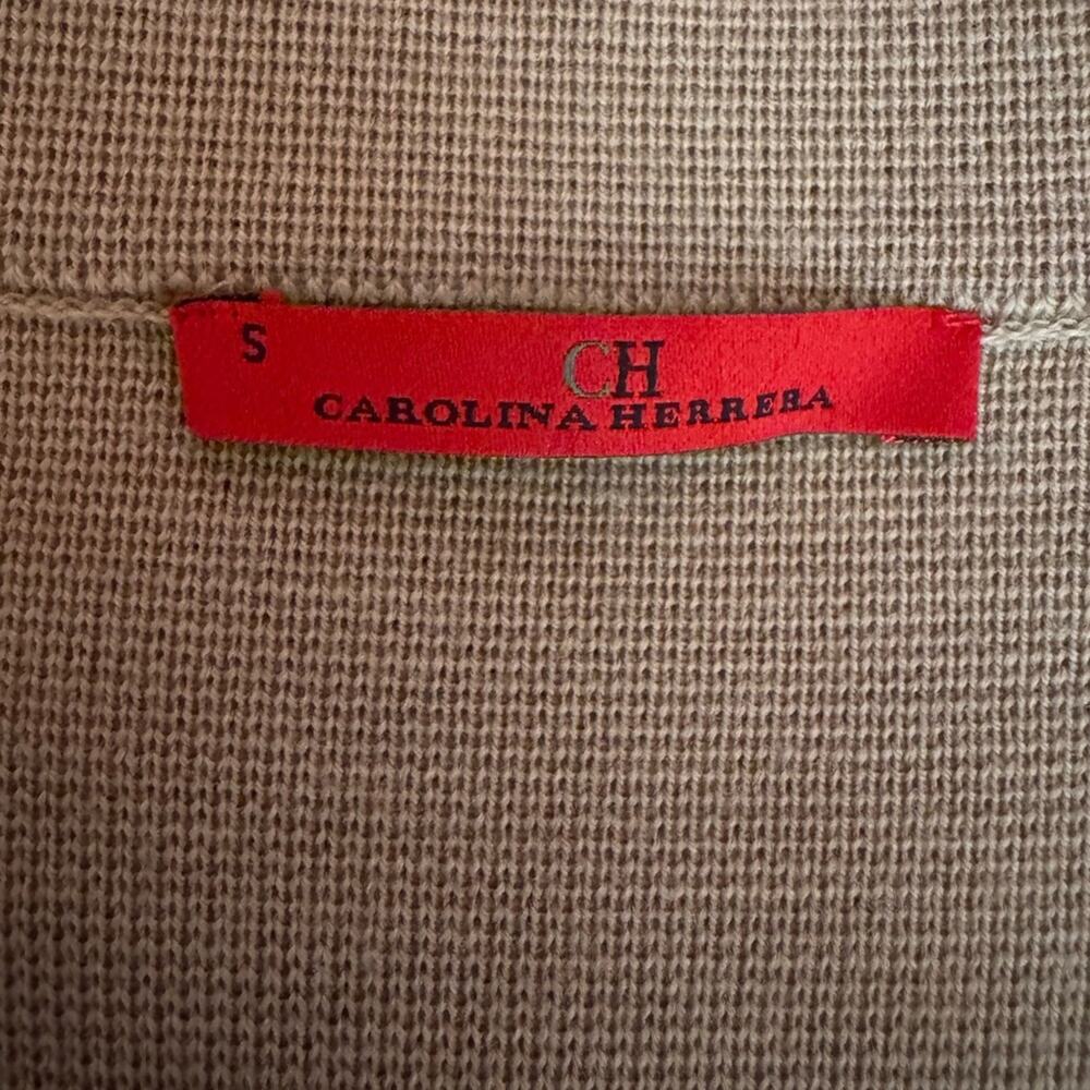 EUC: CAROLINA HERRERA Elegant Tan Knit Dress with Bow Accents - Picture 2 of 12